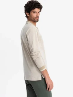 Ombre Longsleeve OM-POLS-0129 Beżowy Regular Fit