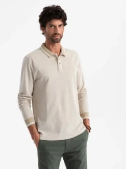 Ombre Longsleeve OM-POLS-0129 Beżowy Regular Fit