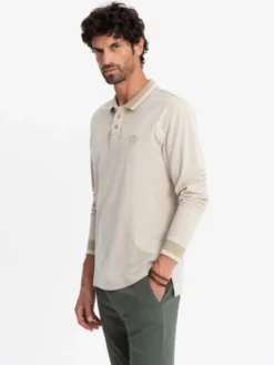 Ombre Longsleeve OM-POLS-0129 Beżowy Regular Fit