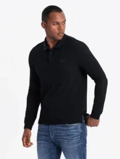 Ombre Longsleeve OM-POLS-0131 Czarny Regular Fit