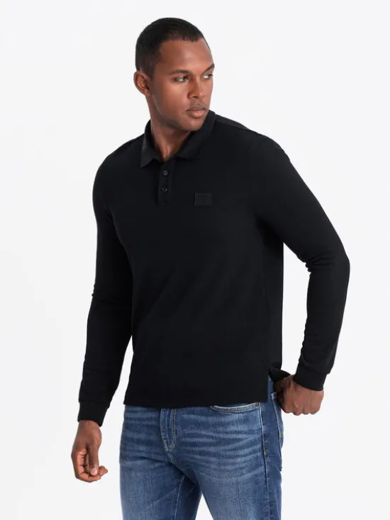 Ombre Longsleeve OM-POLS-0131 Czarny Regular Fit