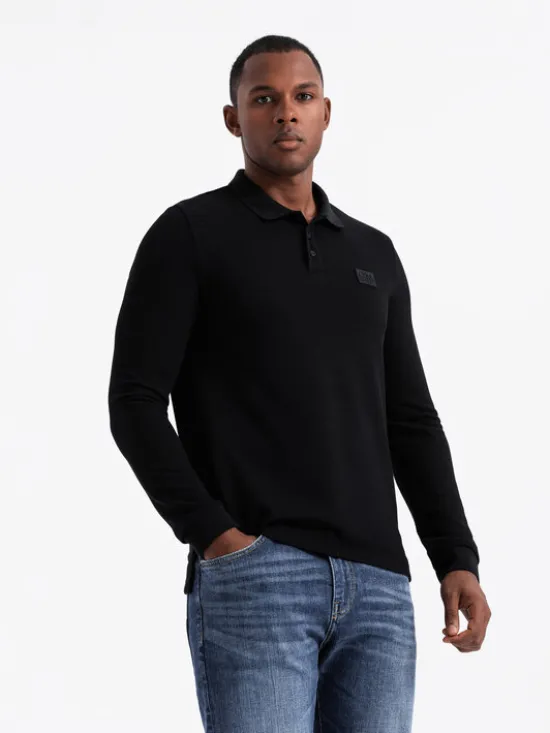 Ombre Longsleeve OM-POLS-0131 Czarny Regular Fit