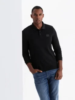 Ombre Longsleeve OM-POLS-0131 Czarny Regular Fit