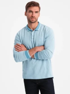 Ombre Longsleeve OM-POLS-0129 Niebieski Regular Fit