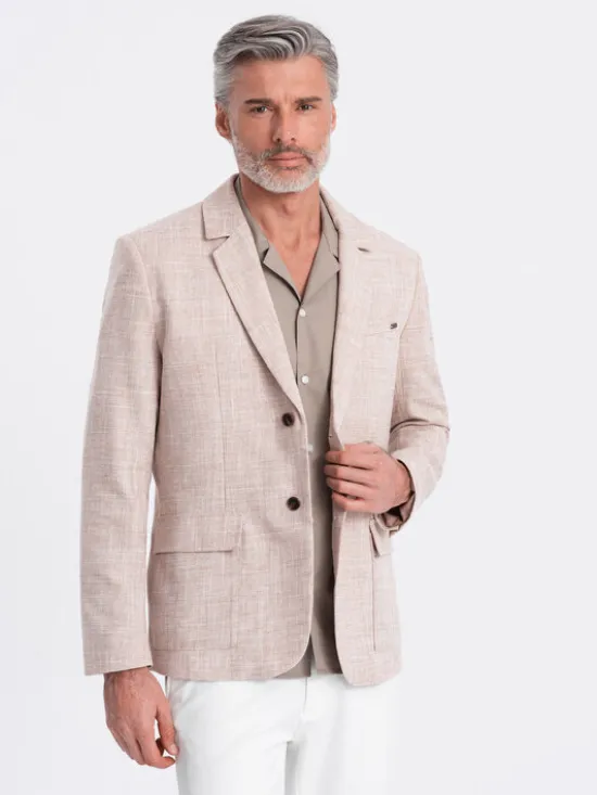 Ombre Marynarka OM-BLZB-0128 Beżowy Regular Fit