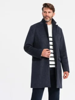 Ombre Płaszcz OM-COWC-0121 Granatowy Regular Fit