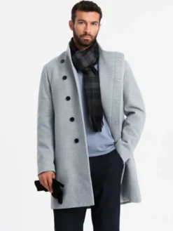 Ombre Płaszcz OM-COWC-0120 Szary Regular Fit