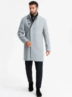 Ombre Płaszcz OM-COWC-0120 Szary Regular Fit