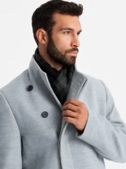 Ombre Płaszcz OM-COWC-0120 Szary Regular Fit