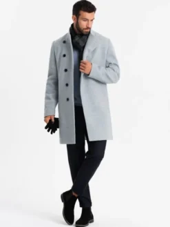 Ombre Płaszcz OM-COWC-0120 Szary Regular Fit