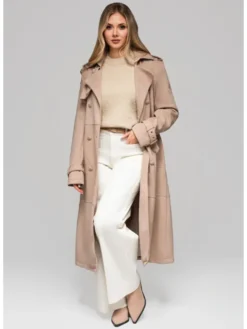 Ombre Płaszcz OW-COLC-0107 Beżowy Regular Fit