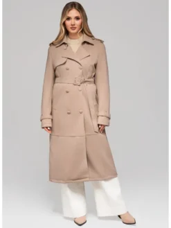 Ombre Płaszcz OW-COLC-0107 Beżowy Regular Fit
