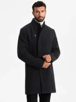 Ombre Płaszcz przejściowy OM-COWC-0141 Czarny Regular Fit