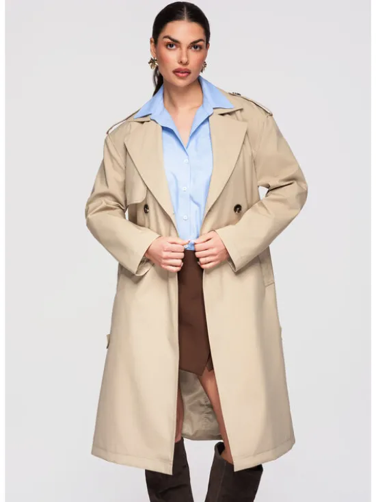 Ombre Płaszcz przejściowy OW-COLC-0117 Beżowy Regular Fit