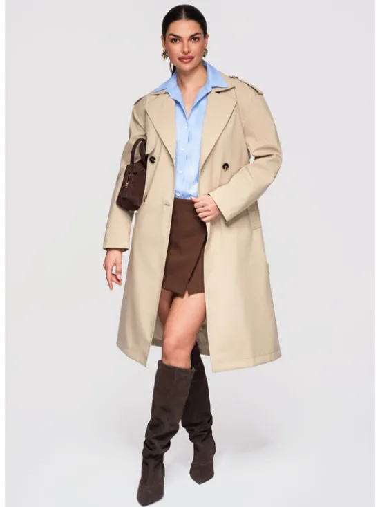 Ombre Płaszcz przejściowy OW-COLC-0117 Beżowy Regular Fit