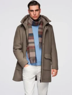 Ombre Płaszcz zimowy OM-COWC-0132 Brązowy Regular Fit