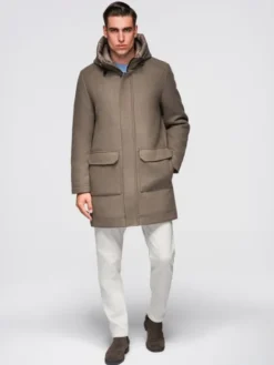 Ombre Płaszcz zimowy OM-COWC-0132 Brązowy Regular Fit