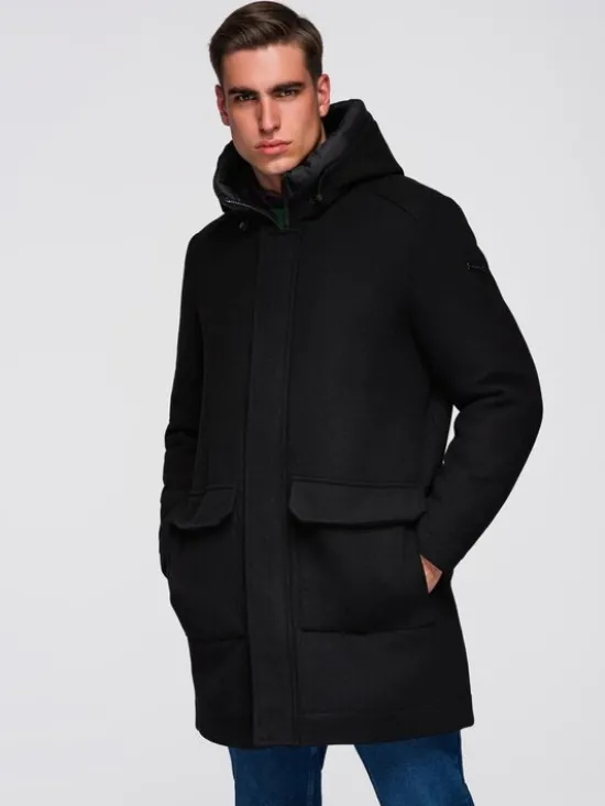 Ombre Płaszcz zimowy OM-COWC-0132 Czarny Regular Fit