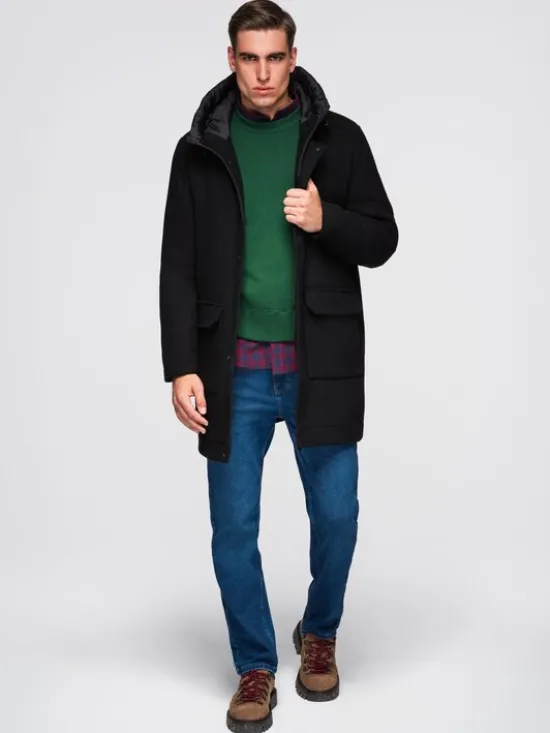 Ombre Płaszcz zimowy OM-COWC-0132 Czarny Regular Fit
