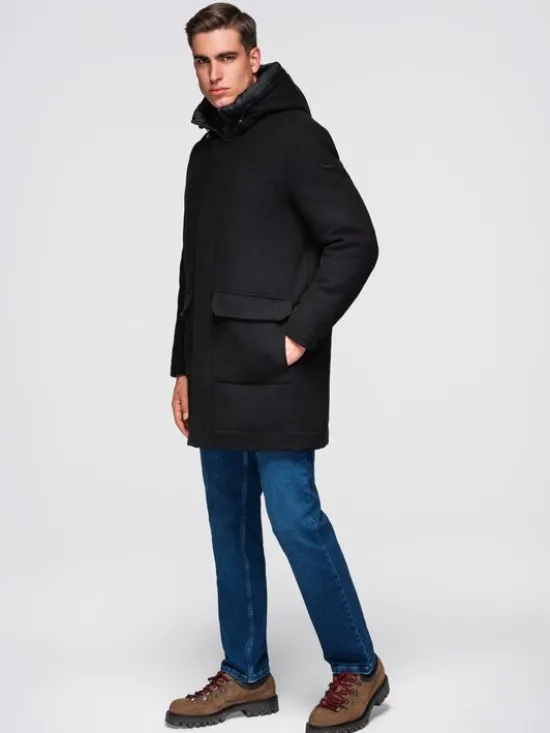 Ombre Płaszcz zimowy OM-COWC-0132 Czarny Regular Fit
