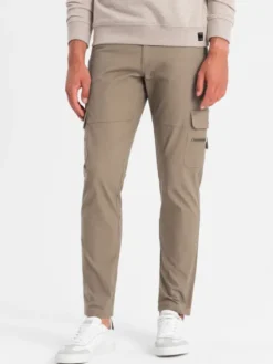 Ombre Spodnie dresowe OM-PACG-0204 Khaki Regular Fit