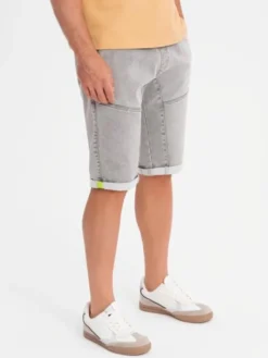 Ombre Szorty jeansowe OM-SRDS-0135 Szary Regular Fit
