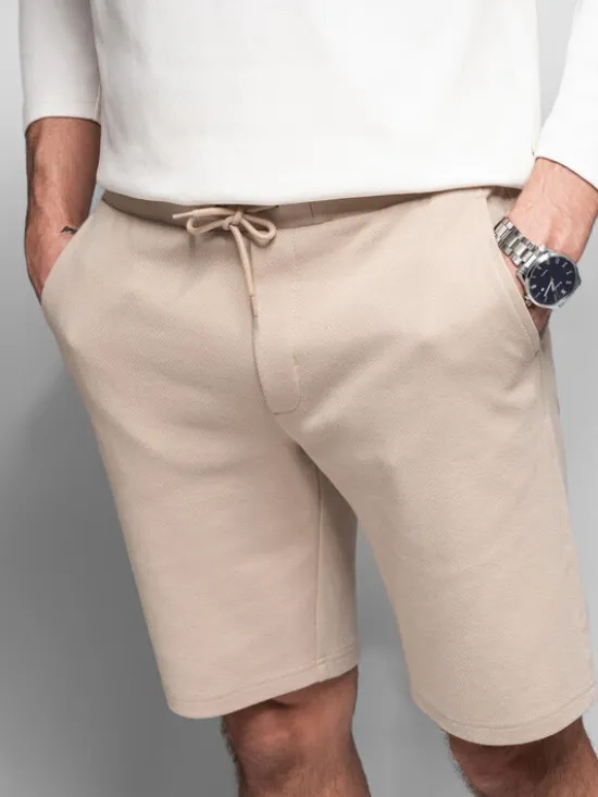 Ombre Szorty materiałowe OM-SRCS-0168 Beżowy Slim Fit