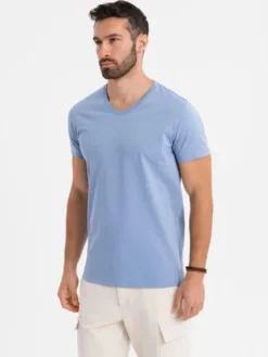 Ombre T-Shirt OM-TSBS-0237 Niebieski Regular Fit
