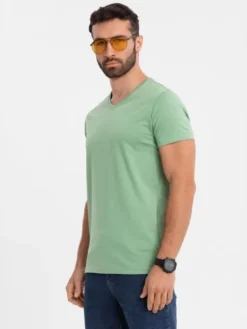 Ombre T-Shirt OM-TSBS-0237 Zielony Regular Fit