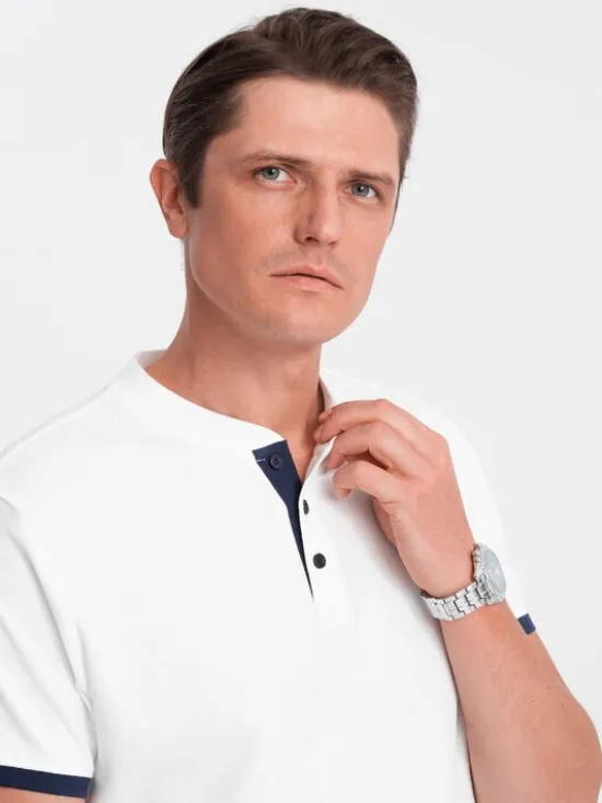 Ombre T-Shirt OM-TSCT-0156 Biały Regular Fit