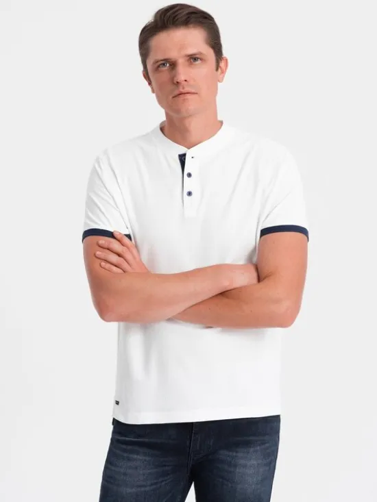 Ombre T-Shirt OM-TSCT-0156 Biały Regular Fit