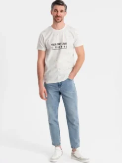 Ombre T-Shirt OM-TSFP-0187 Biały Regular Fit