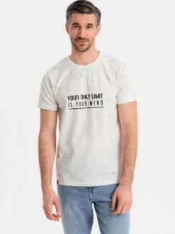Ombre T-Shirt OM-TSFP-0187 Biały Regular Fit