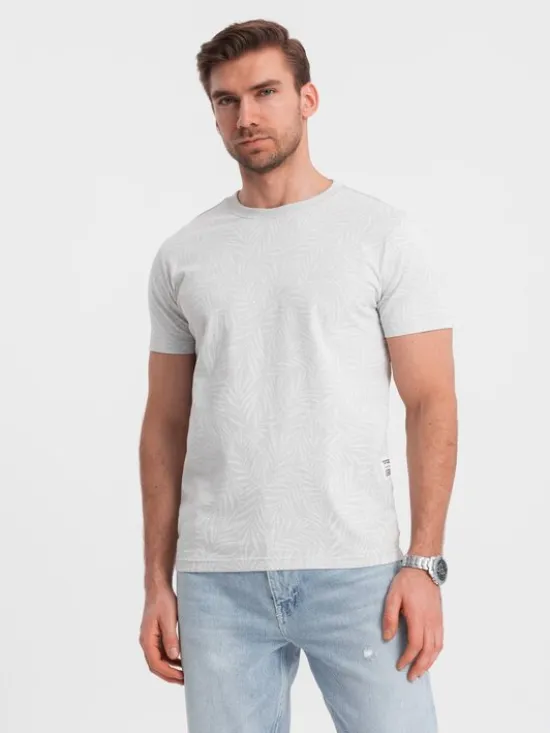 Ombre T-Shirt OM-TSFP-0182 Szary Regular Fit