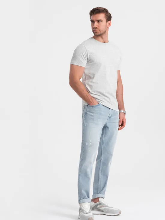 Ombre T-Shirt OM-TSFP-0182 Szary Regular Fit