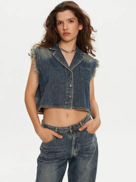 One Teaspoon Kamizelka 26512 Niebieski Relaxed Fit
