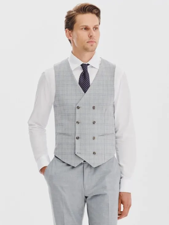 Pako Lorente Kamizelka garniturowa P25WF-8X-001 Szary Slim Fit