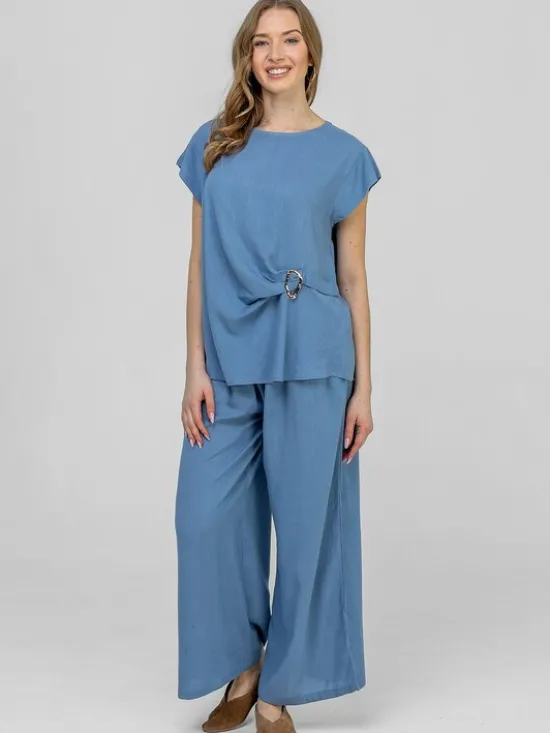 Perso Komplet bluzka i spodnie SET266168F Niebieski Regular Fit