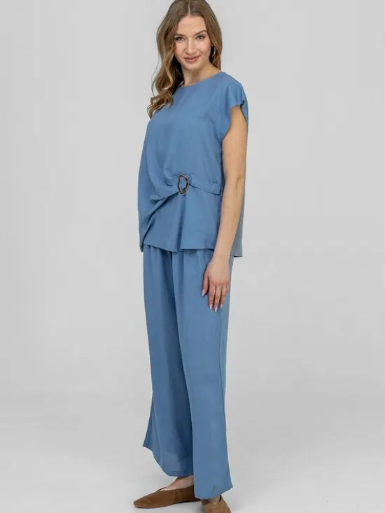 Perso Komplet bluzka i spodnie SET266168F Niebieski Regular Fit