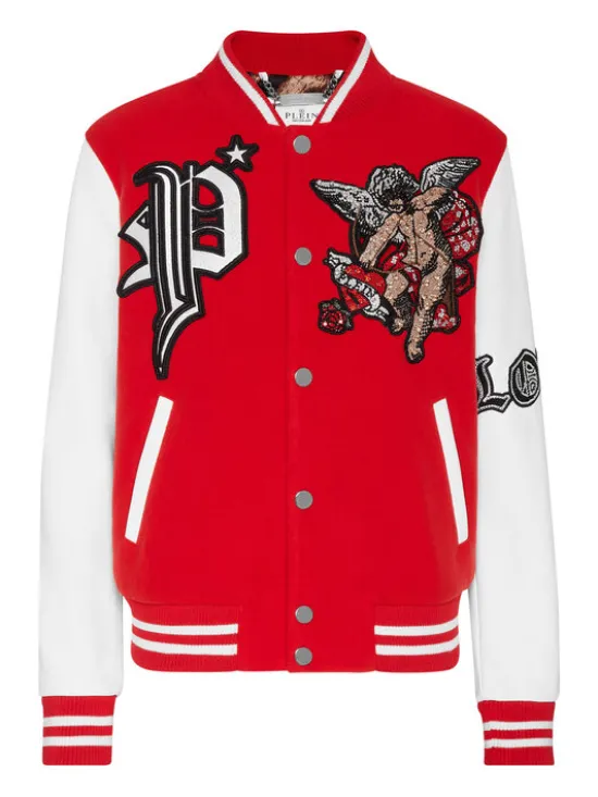 PHILIPP PLEIN Kurtka skórzana 3451 Czerwony Slim Fit