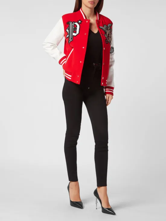 PHILIPP PLEIN Kurtka skórzana 3451 Czerwony Slim Fit