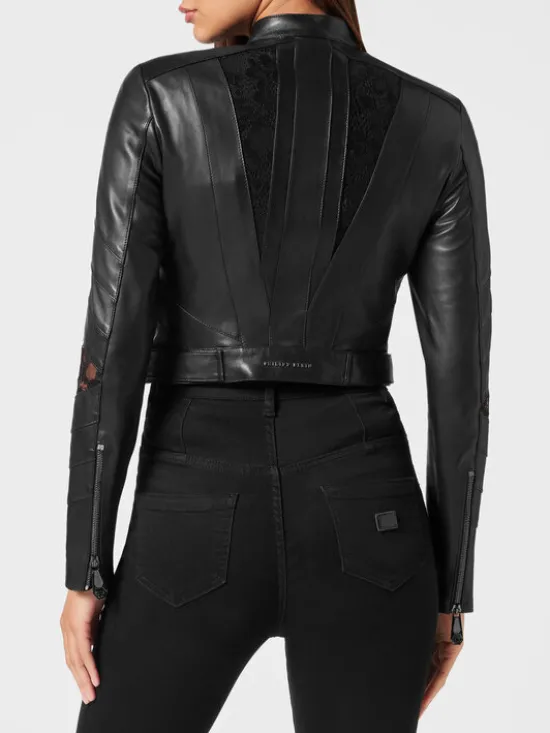PHILIPP PLEIN Kurtka skórzana 9239 Czarny Slim Fit