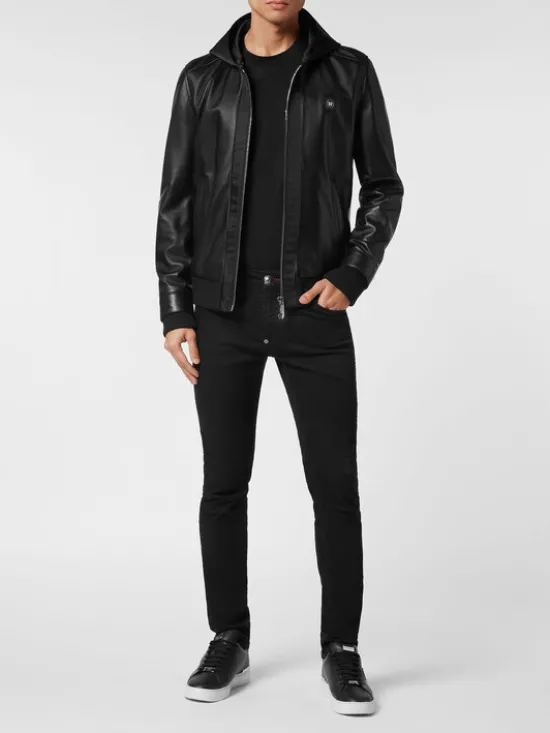 PHILIPP PLEIN Kurtka skórzana 381 Czarny Regular Fit