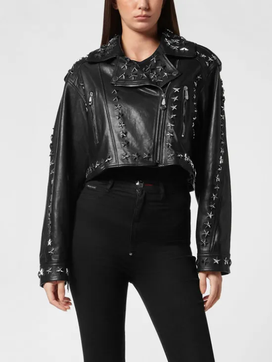 PHILIPP PLEIN Kurtka skórzana 27271 Czarny Slim Fit