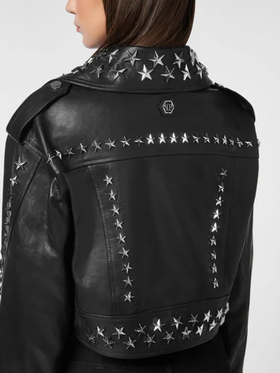 PHILIPP PLEIN Kurtka skórzana 27271 Czarny Slim Fit
