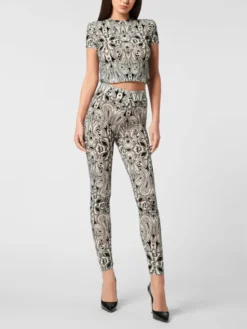 PHILIPP PLEIN Legginsy 26355 Kremowy Active Fit