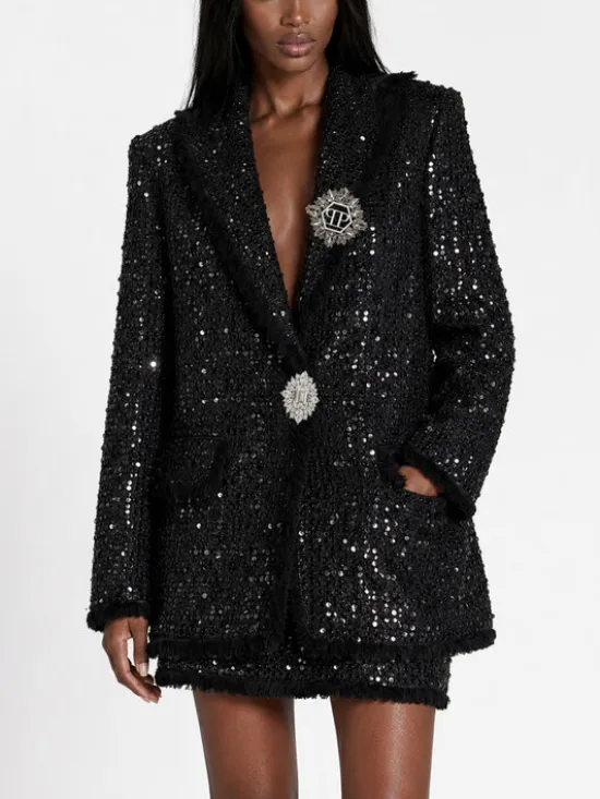 PHILIPP PLEIN Marynarka 31266 Czarny Loose Fit