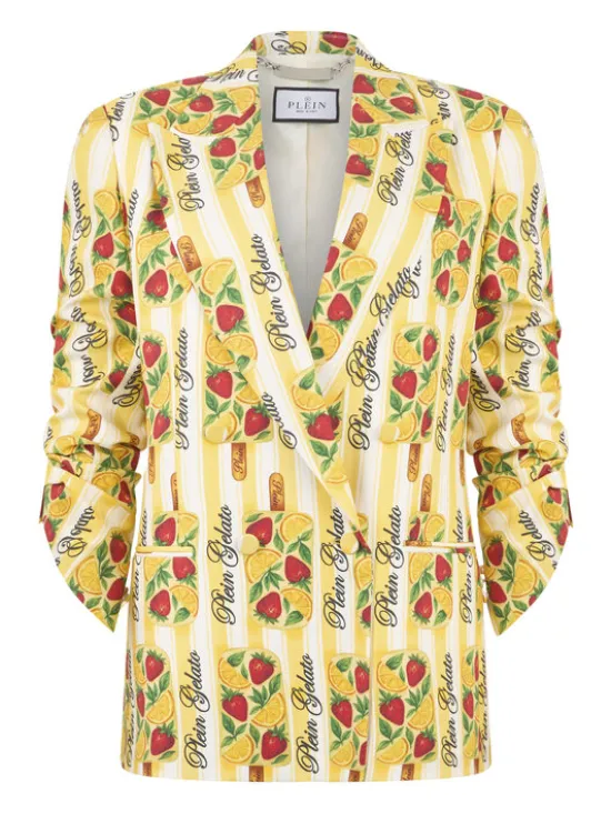PHILIPP PLEIN Marynarka 30512 Żółty Loose Fit