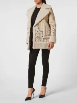 PHILIPP PLEIN Płaszcz skórzany 4503 Beżowy Loose Fit
