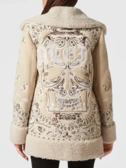 PHILIPP PLEIN Płaszcz skórzany 4503 Beżowy Loose Fit